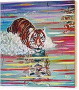 Tigers Crossing Wood Print