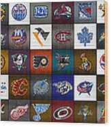 Time To Lace Up The Skates Recycled Vintage Hockey League Team Logos License Plate Art Wood Print