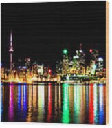 Toronto Skyline At Night From Polson St No 1 Wood Print