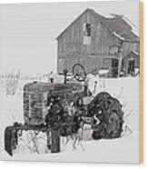 Tractor In Winter Wood Print
