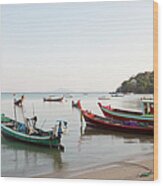 Traditional Thai Wooden Boats Wood Print