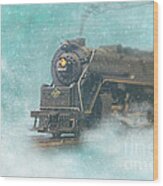 Train In Snow Digital Art Montage Wood Print