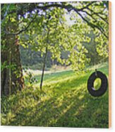 Tree And Tire Swing In Summer Wood Print