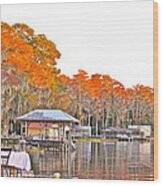 Trees By The Lake Wood Print