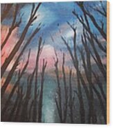 Treetops Against Night Sky Wood Print