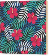 Tropical Floral Seamless Pattern With Wood Print
