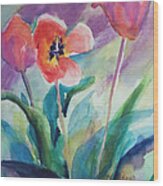 Tulips With Lavender Wood Print