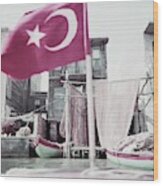 Turkish Flag On A Boat Wood Print