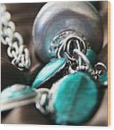 Turquoise And Silver Wood Print