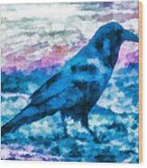 Turquoise Crow Wood Print