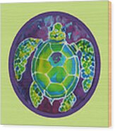 Turtle Bubble On Sherbert Ocean Wood Print