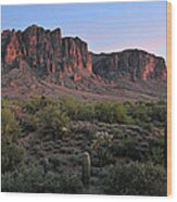 Twighlight At The Superstition Mountains Wood Print