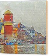 Twilight In Varanasi Wood Print