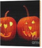 Two Carved Jack O Lantern Pumpkins Wood Print