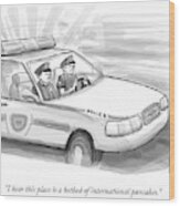 Two Cops Are Driving In A Cop Car Wood Print