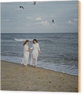 Two Girls On The Beach Wood Print