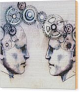 Two Mens Heads Face To Face Connected Wood Print