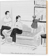 Two Parents Observe Their Baby Play Wood Print