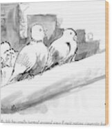 Two Pigeons Sit Beside Each Other On A Branch Wood Print