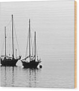 Two Ships In The Fog Wood Print