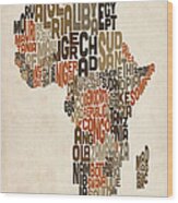 Typography Text Map Of Africa Wood Print