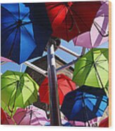 Umbrellas In The Sky Wood Print