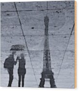 Under The Rain In Paris Wood Print