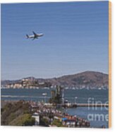United Airlines Jet Over San Francisco Alcatraz Island Dsc1765 Wood Print
