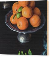 Unripe Mandarin With Leaves Wood Print