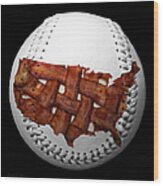 Us Bacon Weave Map Baseball Square Wood Print