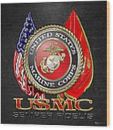 U. S. Marine Corps U S M C Emblem On Black Wood Print