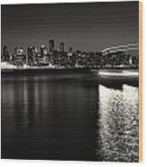 Vancouver Skyline In Black And White Wood Print
