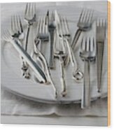 Various Forks On A Plate Wood Print