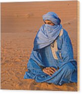 Veiled Tuareg Man Sitting Cross-legged Wood Print