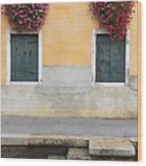 Venice Canal Shutters With Window Flowers Wood Print