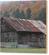 Vermont Barn And Fall Foliage Wood Print