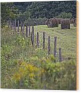 Vermont Fence With Hay Wood Print