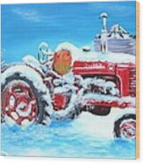 Vintage Farmall Tractor In The Snow Wood Print