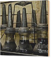 Vintage Glass  Motor Oil Bottles Wood Print