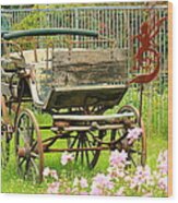 Vintage Horse Carriage In A Flower Bed Wood Print