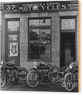 Vintage Motorcycle Dealership Wood Print