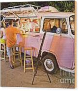 Vintage Pink Volkswagen Bus Wood Print