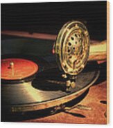 Vintage Record Player Wood Print