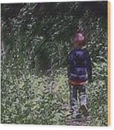 Boy Walking Into The Woods Wood Print