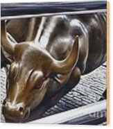 Wall Street Bull Statue Wood Print