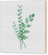 Watercolor Green Plants Wood Print