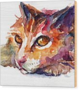 Watercolor Orange Tubby Cat Wood Print
