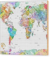 Watercolor Political Map Of The World Wood Print