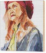 Watercolor Portrait Of An Old Lady Wood Print