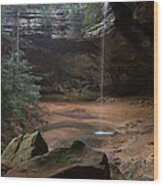 Waterfall At Ash Cave Wood Print